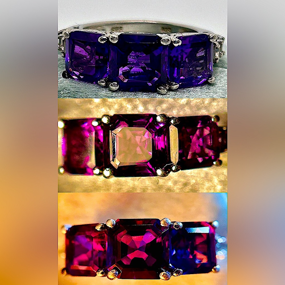 Vintage RARE FIND 7 2/3CTW Asscher 100% color change sapphire 925ss RING! EUC!!